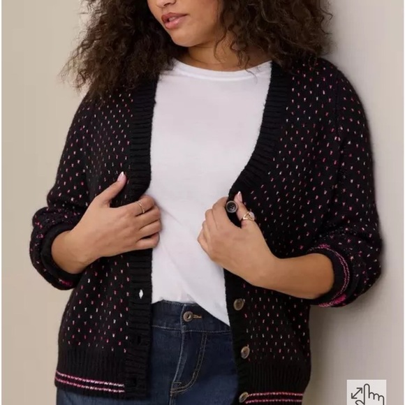 Torrid Cardigan Drop Shoulder V-Neck Button Front Heart Knit Sweater - Picture 3 of 10